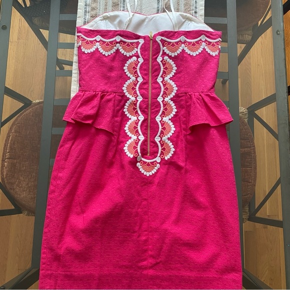 Lilly Pulitzer Azalea Pink Strapless Embroidered Peplum Maybell Dress 4 - Picture 4 of 16